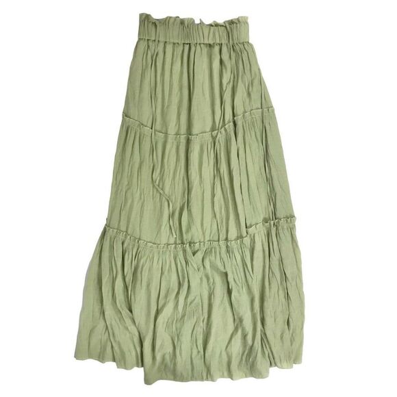 Vintage Green Boho Fairycore Cottagecore Beachy Tiered Ruffle Maxi Skirt / M - Picture 5 of 6